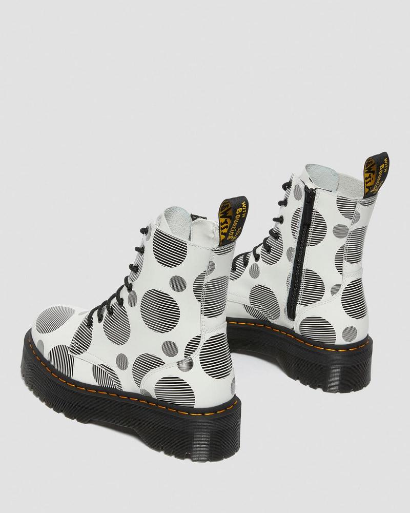 Men's Dr Martens Jadon Polka Dot Smooth Leather Platform Boots White | AU 558QMA